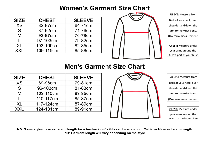 Lothlorian Garment Size Chart